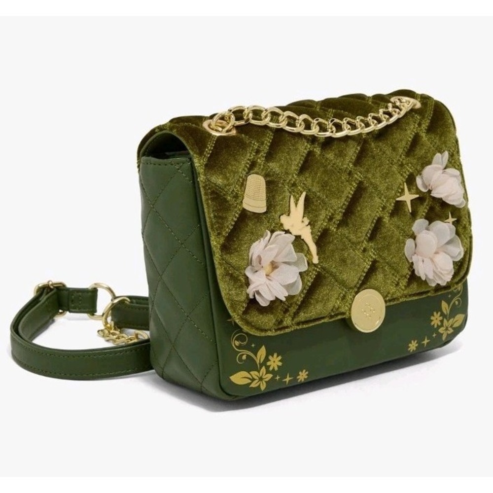 Loungefly Disney Peter Pan Tinker Bell Velvet Quilted Tulle Florals Crossbody - Picture 2 of 4